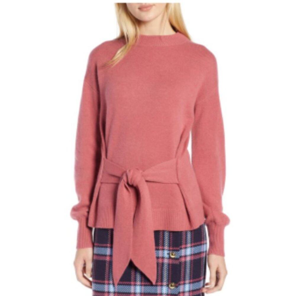 Halogen x Atlantic-Pacific Pink Tie-Front Cashmere Blend Sweater